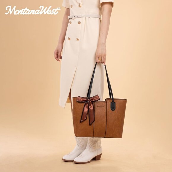 Women Amber Brown Imported Vegan Leather Medium Top Handle Satchel Tote Bags - Picture 6 of 6